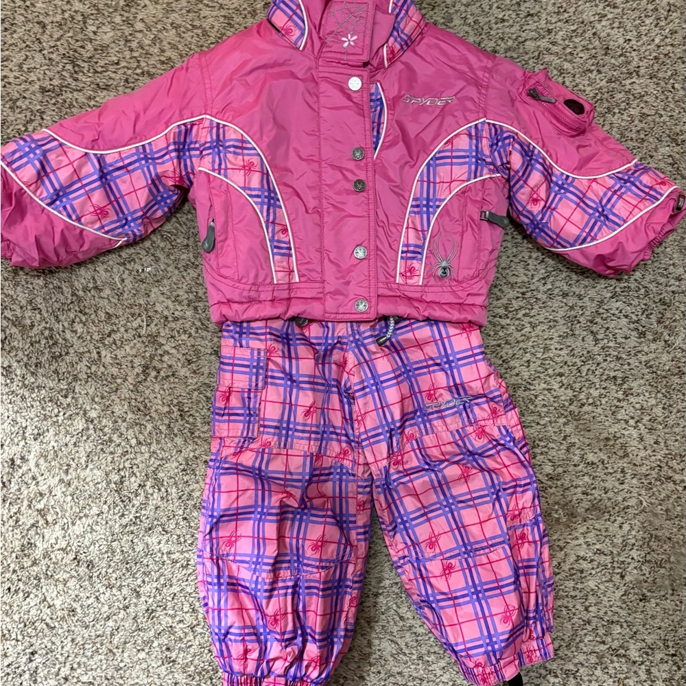 Spyder Girls Pink Plaid Puffy Ski Jacket & Snow Pants